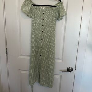 Monteau Green Polka Dot Midi Dress